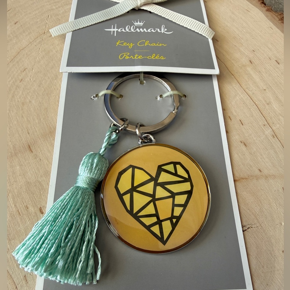 Hallmark Yellow and Mint Keychain with Heart Design